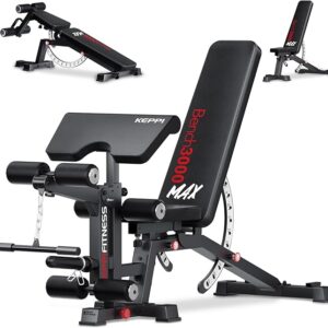 KeppiFitness Adjustable Weight Bench, Bench3000 MAX Heavy Duty Workout Bench Press with Leg Extension and Preacher Pad for Home Gym Fitness, Flat Incline Decline Sit Up Bench