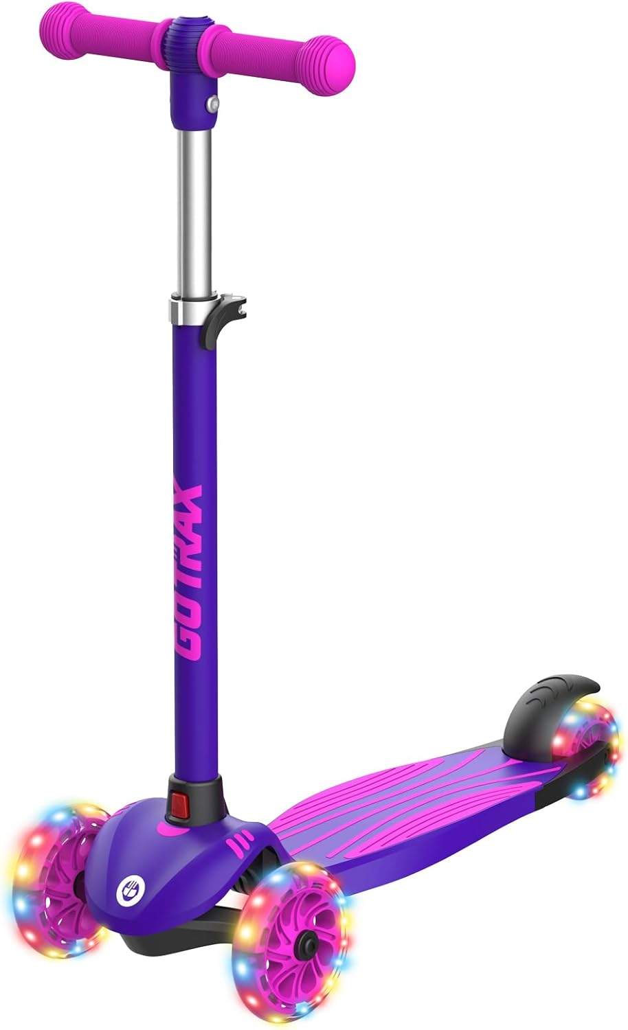 Gotrax KS1 Kids Kick Scooter, LED Lighted Wheels and 3 Adjustable Height Handlebars, Lean-to-Steer & Widen Anti-Slip Deck, 3 Wheel Scooter for Boys & Girls Ages 3+ and up to 100 Lbs