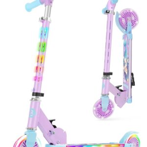 BELEEV V3 Scooters for Kids with Light-Up Stem & Deck & Wheels, 2 Wheel Folding Scooter Ages 3-12, 4 Adjustable Height, Non-Slip Pattern Deck, Lightweight Kick Scooter with Kickstand for Girls Boys