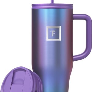 Insulated Tumbler with Straw Lid & Handle - 40oz (2 Lids) - Vacuum Leakproof Double Walled Stainless Steel Travel Mug Cup for Coffee Tea Water Hold Cold Iced Drinks - Fits Car Cup Holder