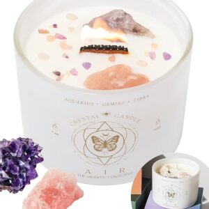 Aquarius, Gemini, Libra Gifts for Women - 12oz Wood Wick Candles That Crackle with Crystals and Healing Stones. Healing Crystal Candles for Women Home Scented. Soy Wax, for Zodiac Birthdate