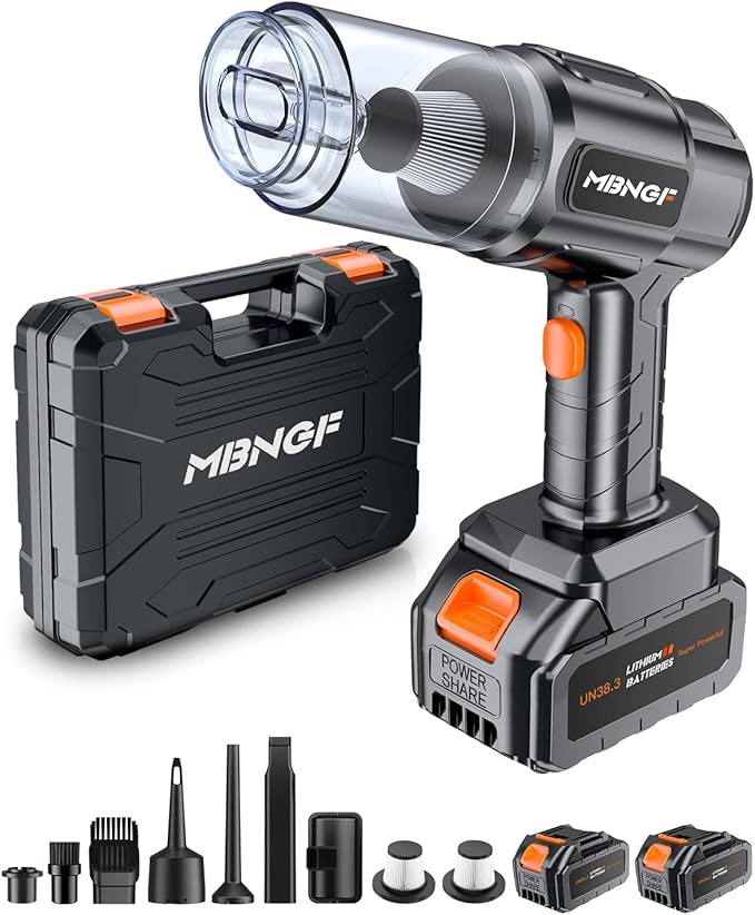 MBNGF Car Vacuum Portable Cordless, 50000PA High Power Suction & Blower, Cordless Handheld Vacuum Cleaner for Car, Home, Office, Pet(Charcoal Black)