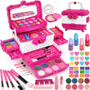 Flybay Kids Makeup Kit for Girls, Washable Girls Makeup Kit Kids Toys, Princess Pretend Play Cosmetic Set for Girl, Christmas Birthday for Girl Age 3-12
