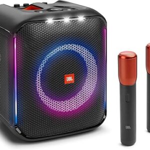 JBL PartyBox Encore 2 Mic - Portable Party Speaker with Two Digital Wireless mics, 100W Powerful Sound, Built-in Dynamic Light Show, and Splash Proof Design - Black