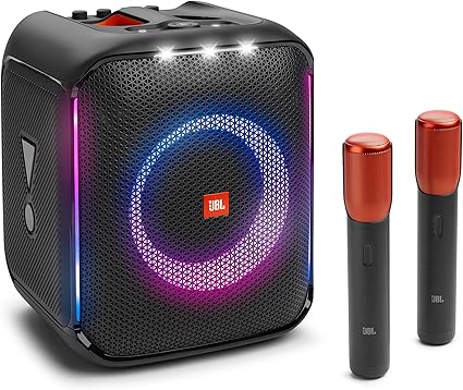 JBL PartyBox Encore 2 Mic - Portable Party Speaker with Two Digital Wireless mics, 100W Powerful Sound, Built-in Dynamic Light Show, and Splash Proof Design - Black