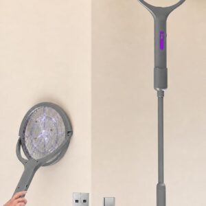 Electric Fly Swatter with Extendable Handle & 90° Rotating Head, Rechargeable Bug Zapper Racket Reach Every Corner Mosquito Swatter for Indoor & Outdoor