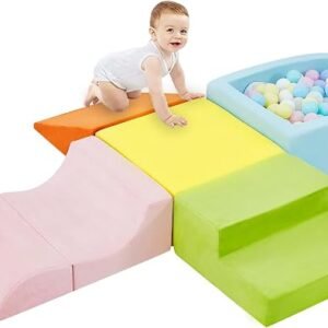Climbing Toys for Toddlers, Foam Baby Climbing Blocks with Ball Pit for Toddlers 1-3 Inside, 5-Piece Soft Play Blocks, Indoor Climb Crawl Activity Play Set, Birthday Gift (Balls not Included)